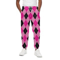 Pink And Black Argyle Pattern Print Cotton Sweatpants