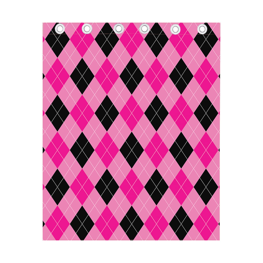 Pink And Black Argyle Pattern Print Curtain