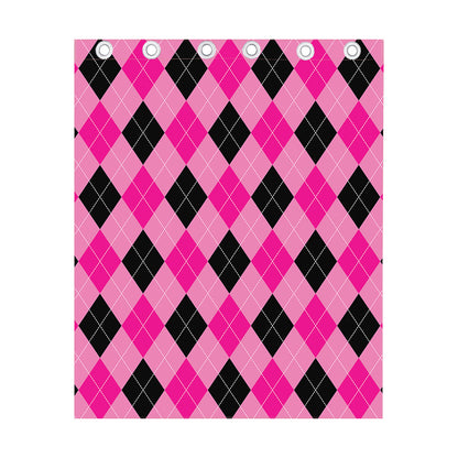 Pink And Black Argyle Pattern Print Curtain