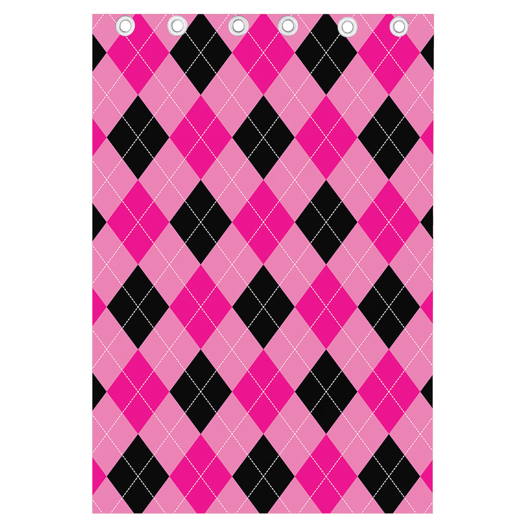 Pink And Black Argyle Pattern Print Curtain