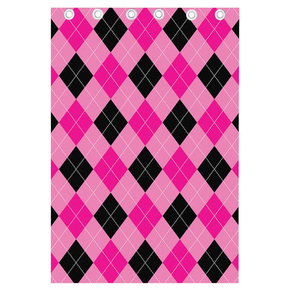 Pink And Black Argyle Pattern Print Curtain