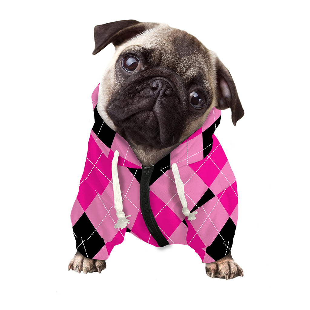 Pink And Black Argyle Pattern Print Dog Zip Up Hoodie