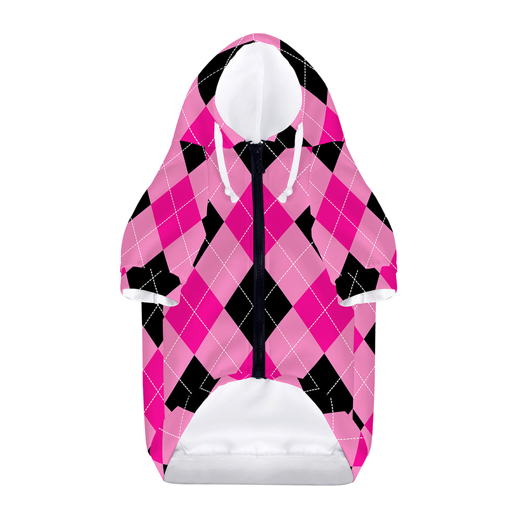 Pink And Black Argyle Pattern Print Dog Zip Up Hoodie