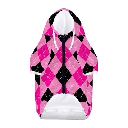 Pink And Black Argyle Pattern Print Dog Zip Up Hoodie
