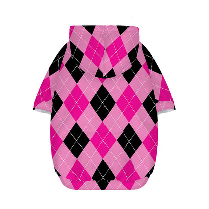 Pink And Black Argyle Pattern Print Dog Zip Up Hoodie