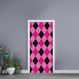 Pink And Black Argyle Pattern Print Door Sticker