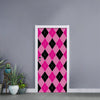 Pink And Black Argyle Pattern Print Door Sticker