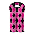 Pink And Black Argyle Pattern Print Double Neoprene Wine Tote