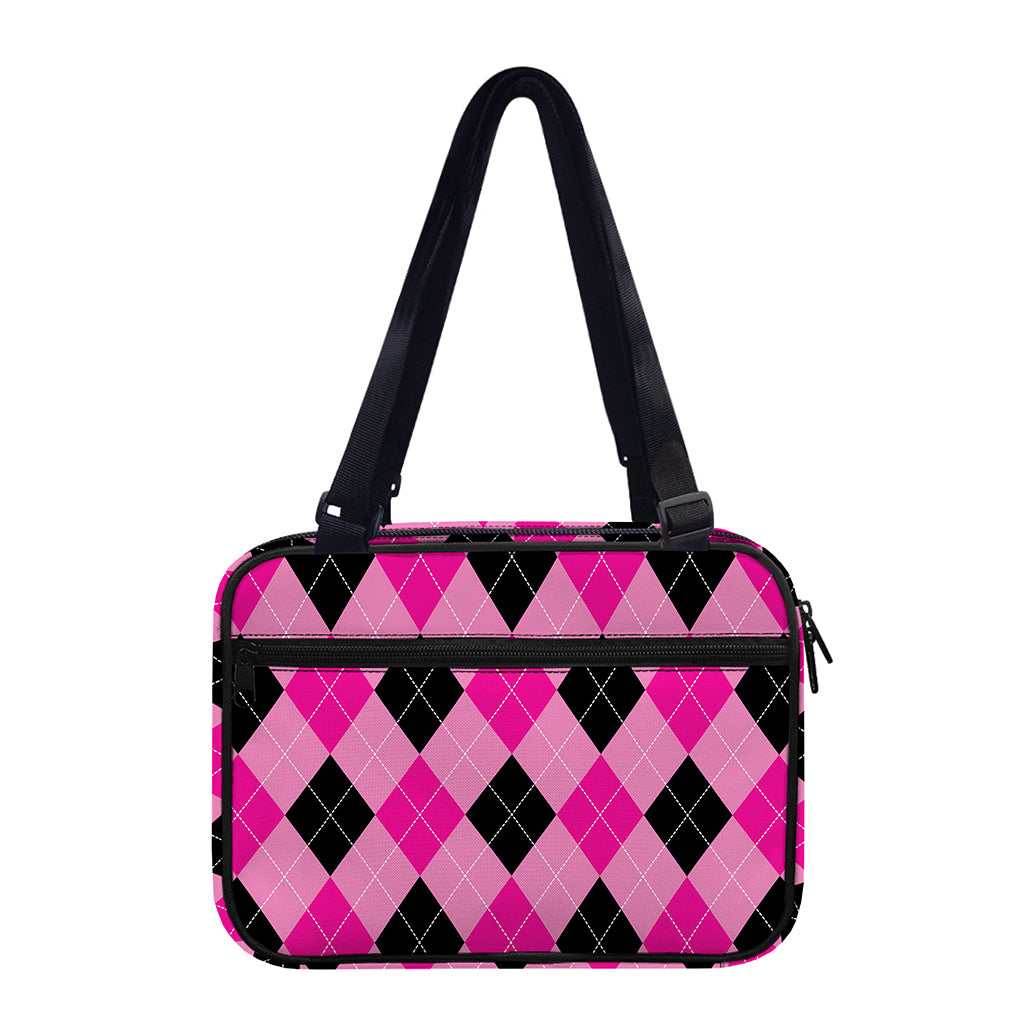 Pink And Black Argyle Pattern Print Double Strap Bible Bag