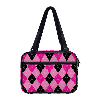 Pink And Black Argyle Pattern Print Double Strap Bible Bag