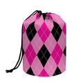 Pink And Black Argyle Pattern Print Drawstring Makeup Bag