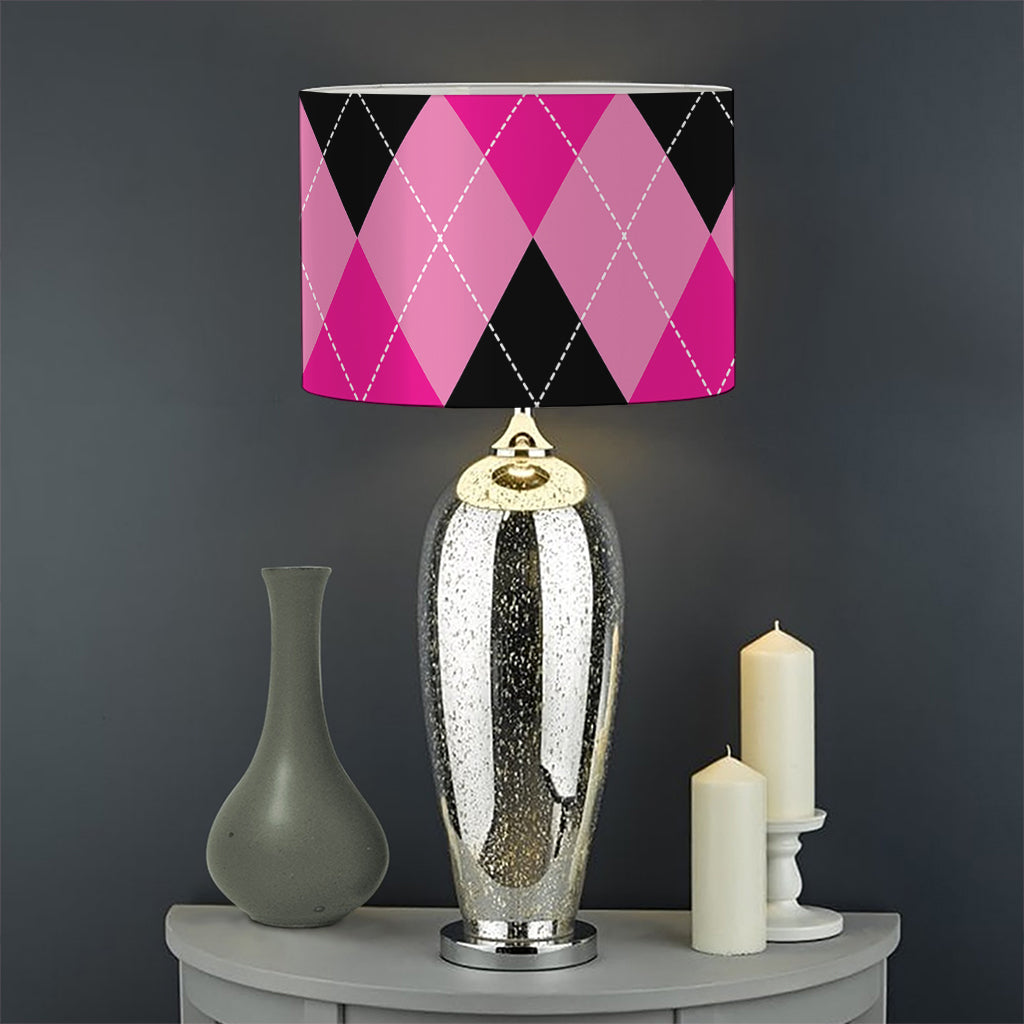 Pink And Black Argyle Pattern Print Drum Lamp Shade