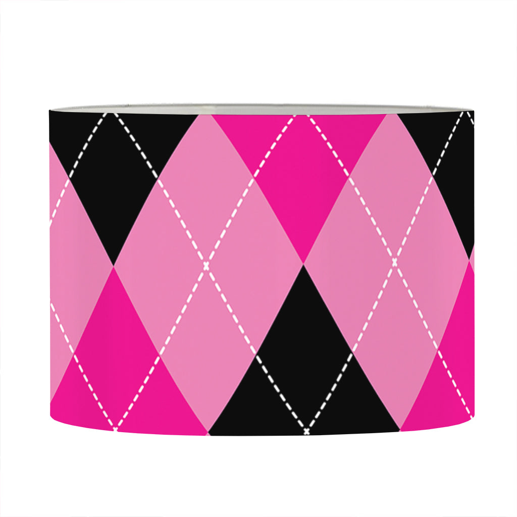 Pink And Black Argyle Pattern Print Drum Lamp Shade