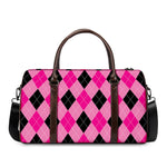 Pink And Black Argyle Pattern Print Duffle Bag