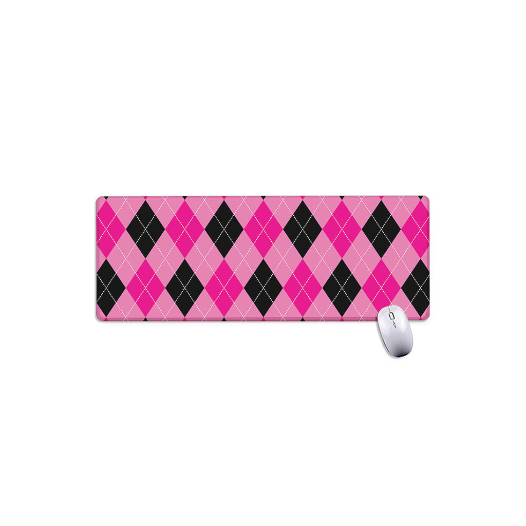 Pink And Black Argyle Pattern Print Extended Mouse Pad