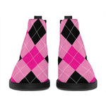 Pink And Black Argyle Pattern Print Flat Ankle Boots