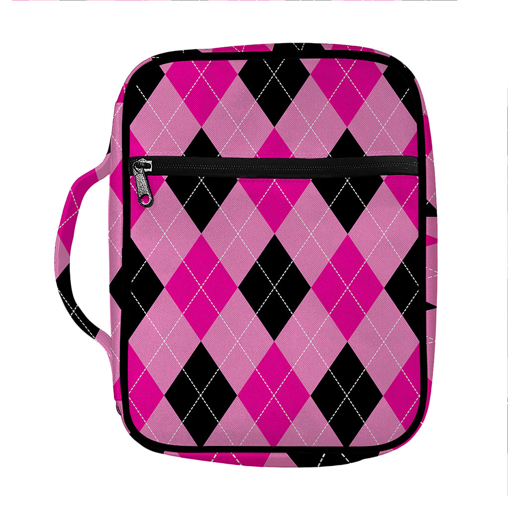 Pink And Black Argyle Pattern Print Front Pocket Bible Bag