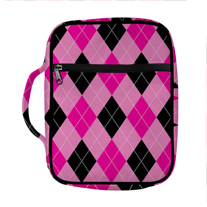 Pink And Black Argyle Pattern Print Front Pocket Bible Bag
