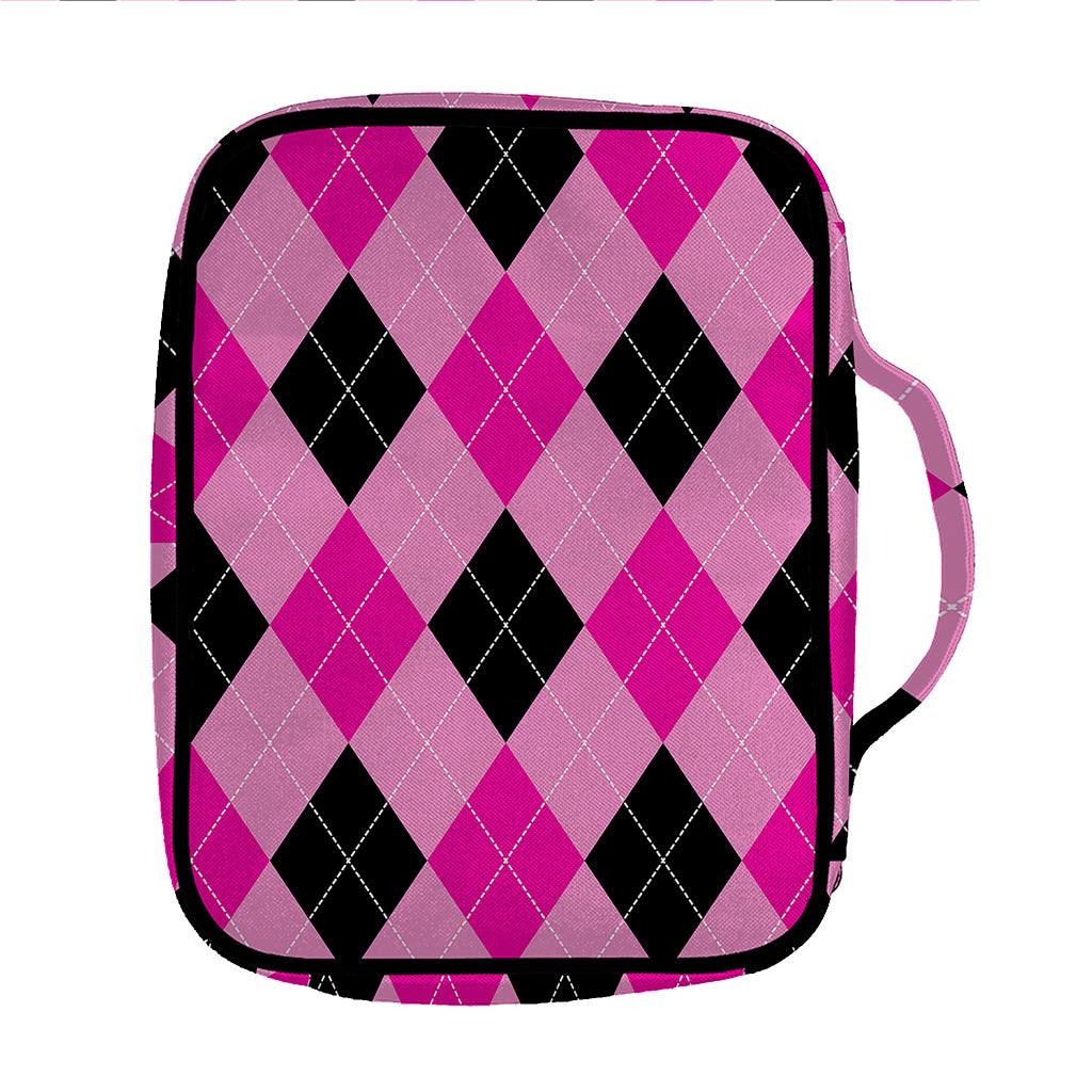 Pink And Black Argyle Pattern Print Front Pocket Bible Bag