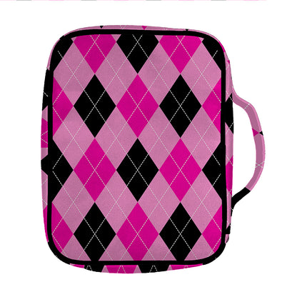 Pink And Black Argyle Pattern Print Front Pocket Bible Bag