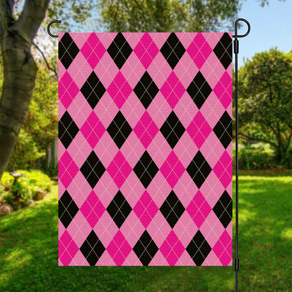 Pink And Black Argyle Pattern Print Garden Flag