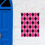 Pink And Black Argyle Pattern Print Garden Flag