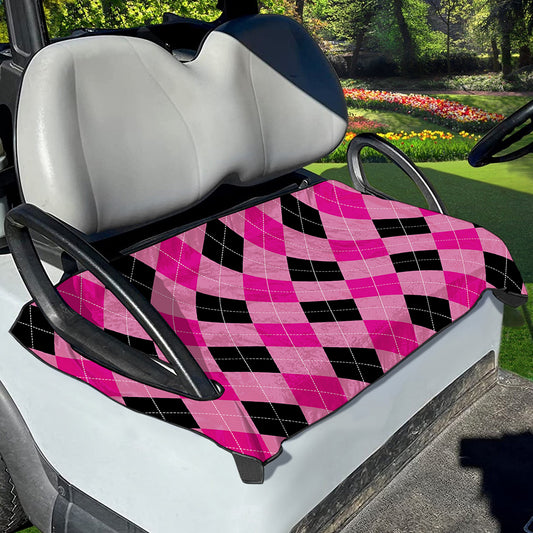 Pink And Black Argyle Pattern Print Golf Cart Seat Cover