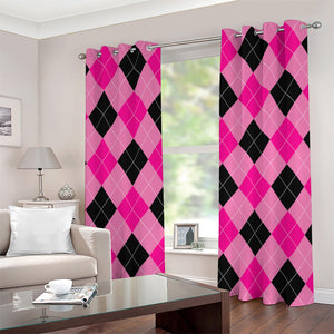 Pink And Black Argyle Pattern Print Grommet Curtains