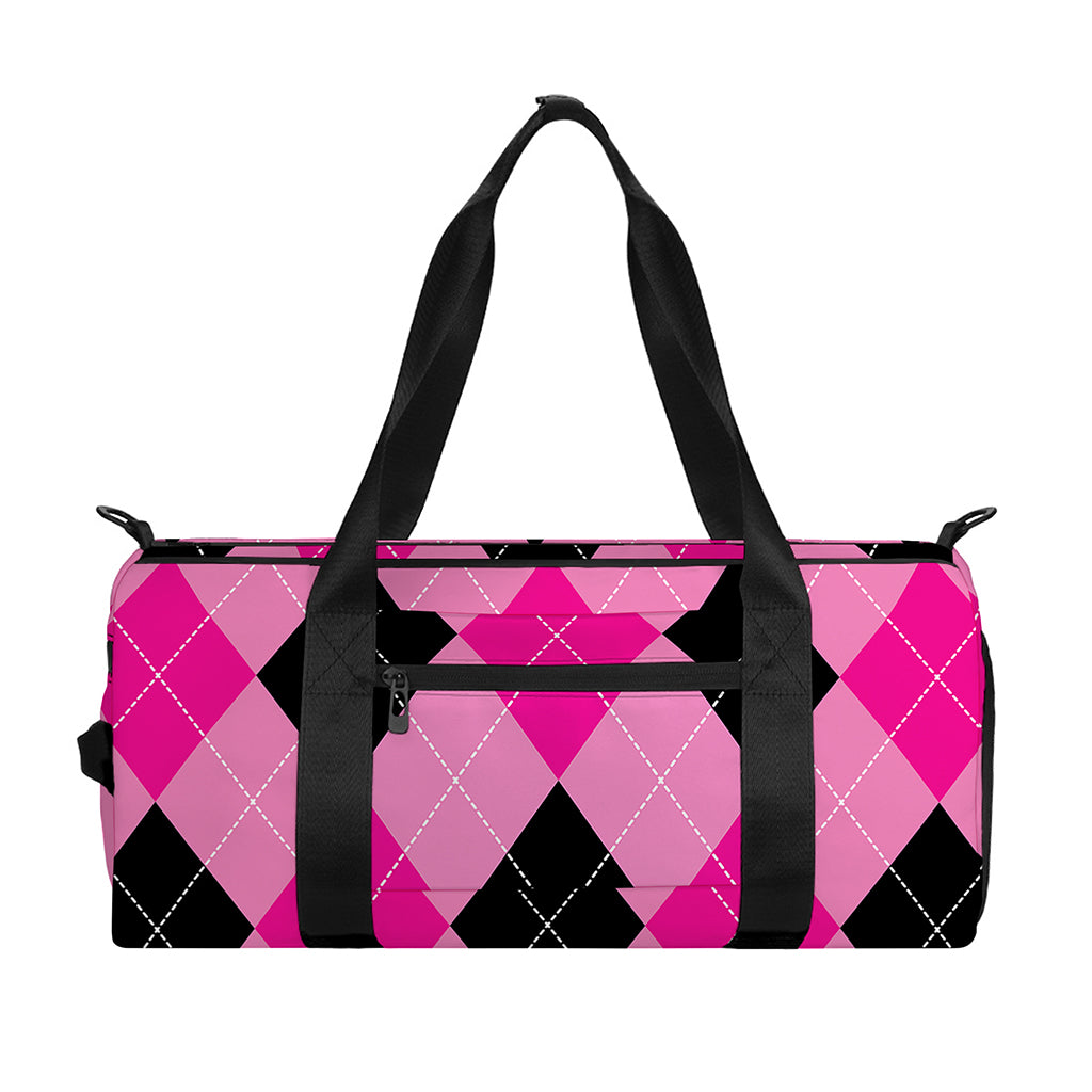 Pink And Black Argyle Pattern Print Gym Bag