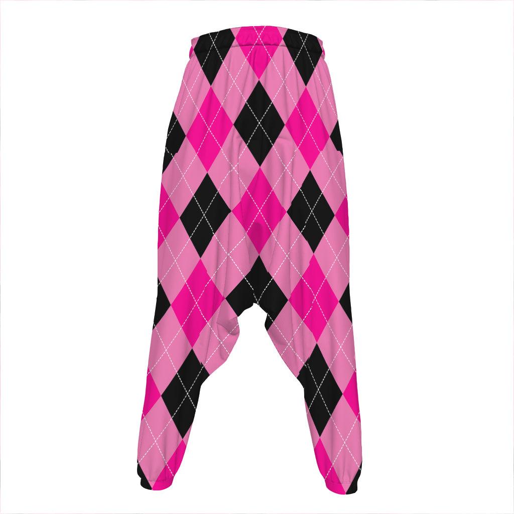 Pink And Black Argyle Pattern Print Hammer Pants