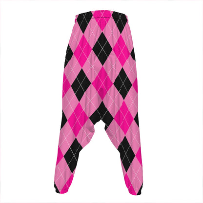 Pink And Black Argyle Pattern Print Hammer Pants