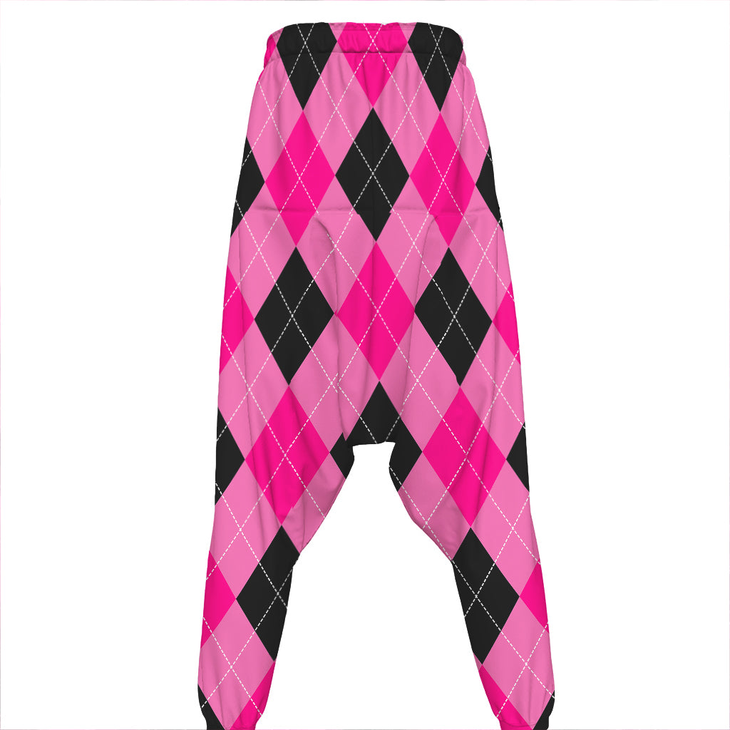 Pink And Black Argyle Pattern Print Hammer Pants