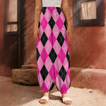 Pink And Black Argyle Pattern Print Harem Pants