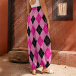 Pink And Black Argyle Pattern Print Harem Pants
