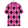 Pink And Black Argyle Pattern Print Hawaiian Shirt