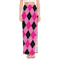 Pink And Black Argyle Pattern Print High Slit Maxi Skirt
