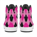 Pink And Black Argyle Pattern Print High Top Leather Sneakers