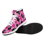 Pink And Black Argyle Pattern Print High Top Leather Sneakers