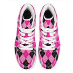 Pink And Black Argyle Pattern Print High Top Leather Sneakers