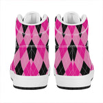 Pink And Black Argyle Pattern Print High Top Leather Sneakers