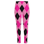 Pink And Black Argyle Pattern Print High-Waisted Pocket Leggings
