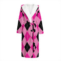 Pink And Black Argyle Pattern Print Hooded Bathrobe