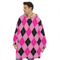 Pink And Black Argyle Pattern Print Hoodie Blanket