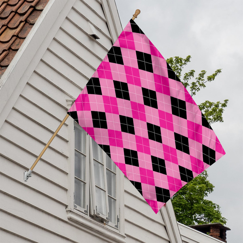 Pink And Black Argyle Pattern Print House Flag