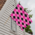 Pink And Black Argyle Pattern Print House Flag