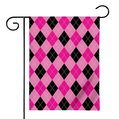 Pink And Black Argyle Pattern Print House Flag