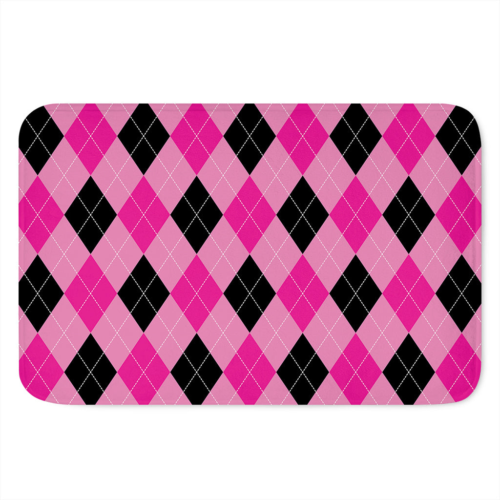 Pink And Black Argyle Pattern Print Indoor Door Mat