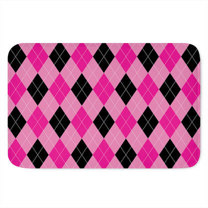 Pink And Black Argyle Pattern Print Indoor Door Mat