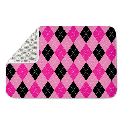 Pink And Black Argyle Pattern Print Indoor Door Mat