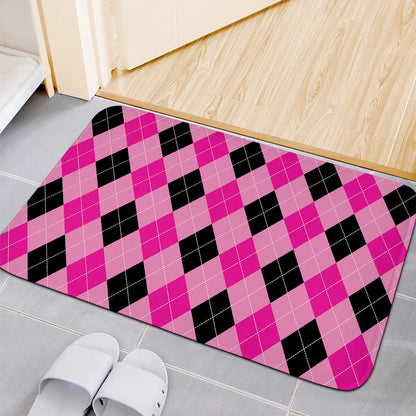 Pink And Black Argyle Pattern Print Indoor Door Mat